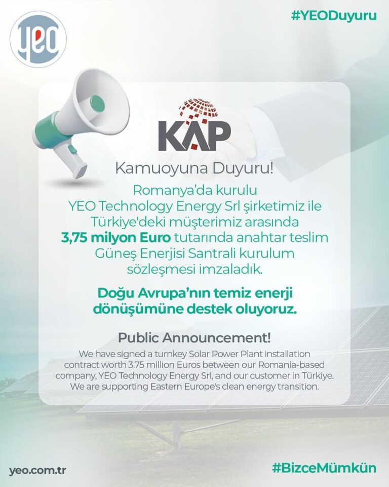 YEO, Romanya Şirketi Üzerinden Türkiye’de GES Kuracak